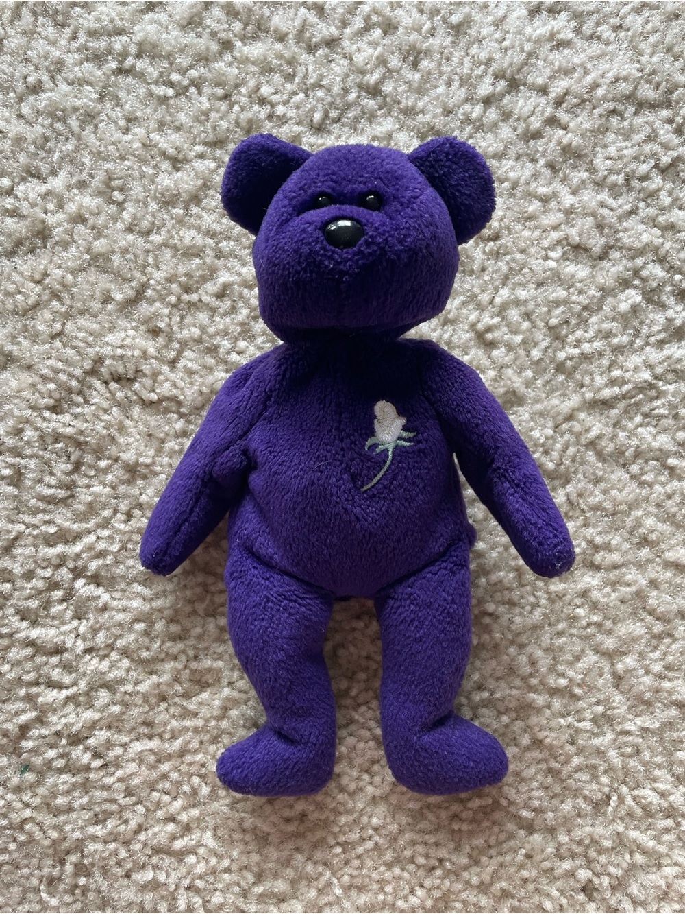 Princess Diana Purple Plush Beanie Baby with Embroidered White Rose